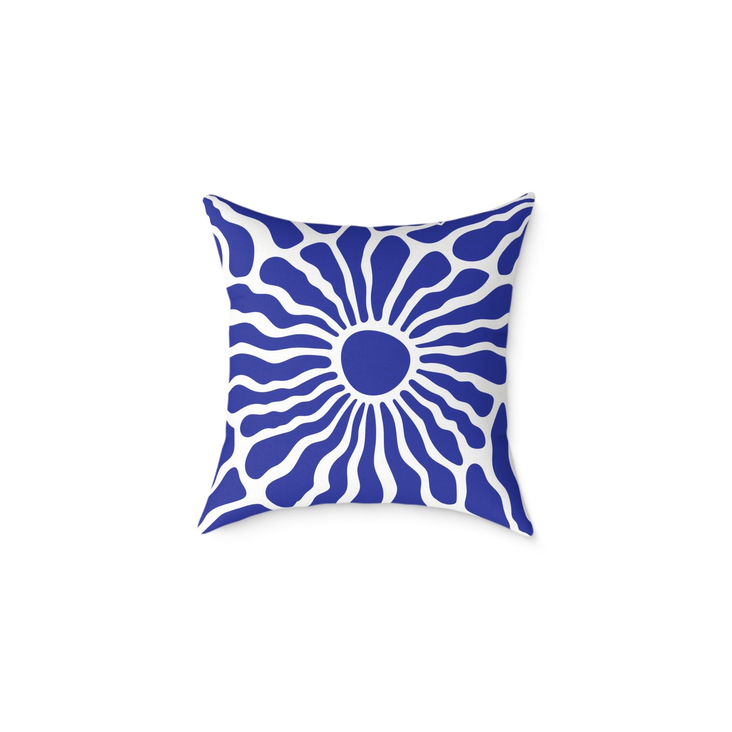 Blue Radiant Sunburst Square Pillow | Boho Coastal Throw Pillow