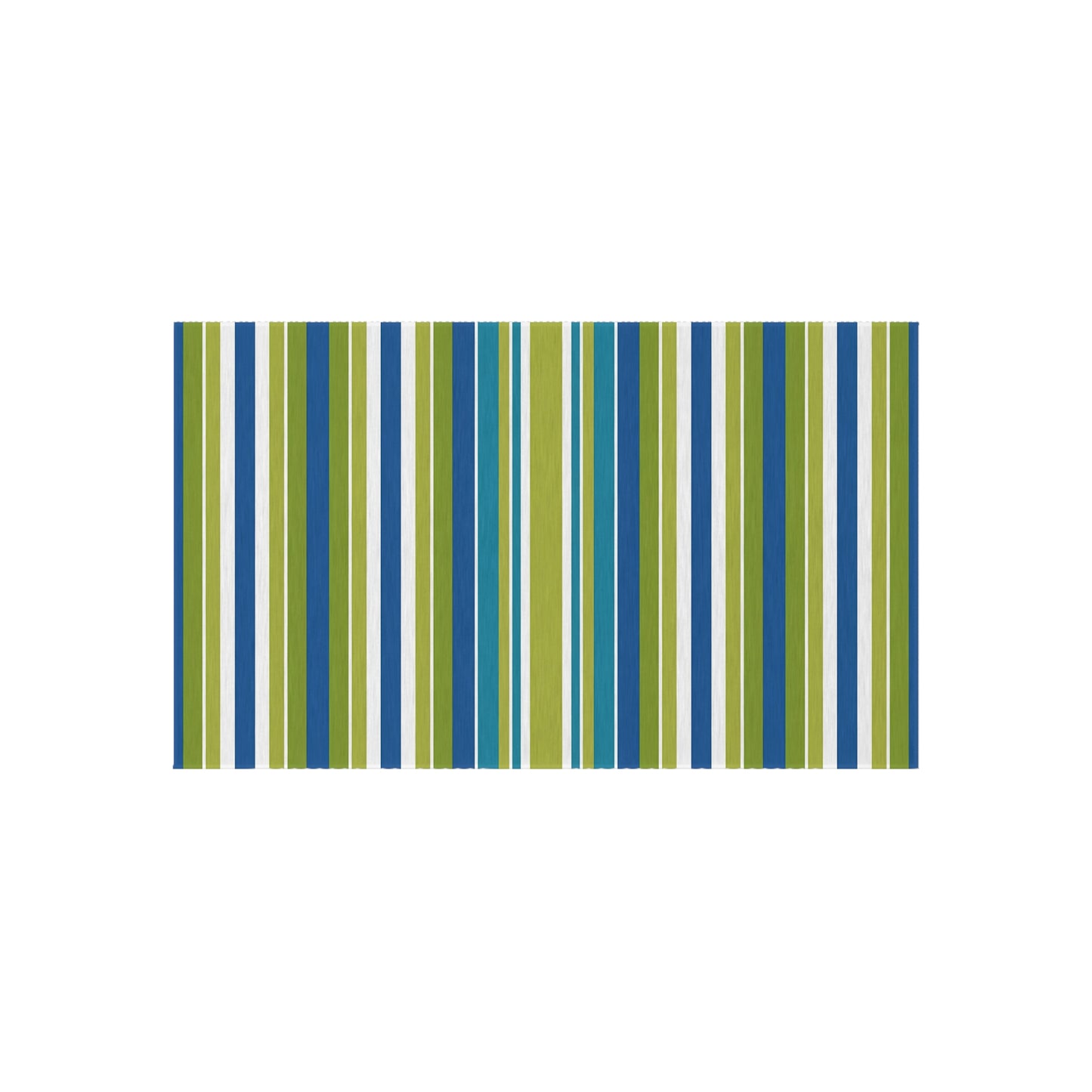 Blue Green White Stripe Outdoor/Indoor Rug | Patio Mat, Weather-Resistant