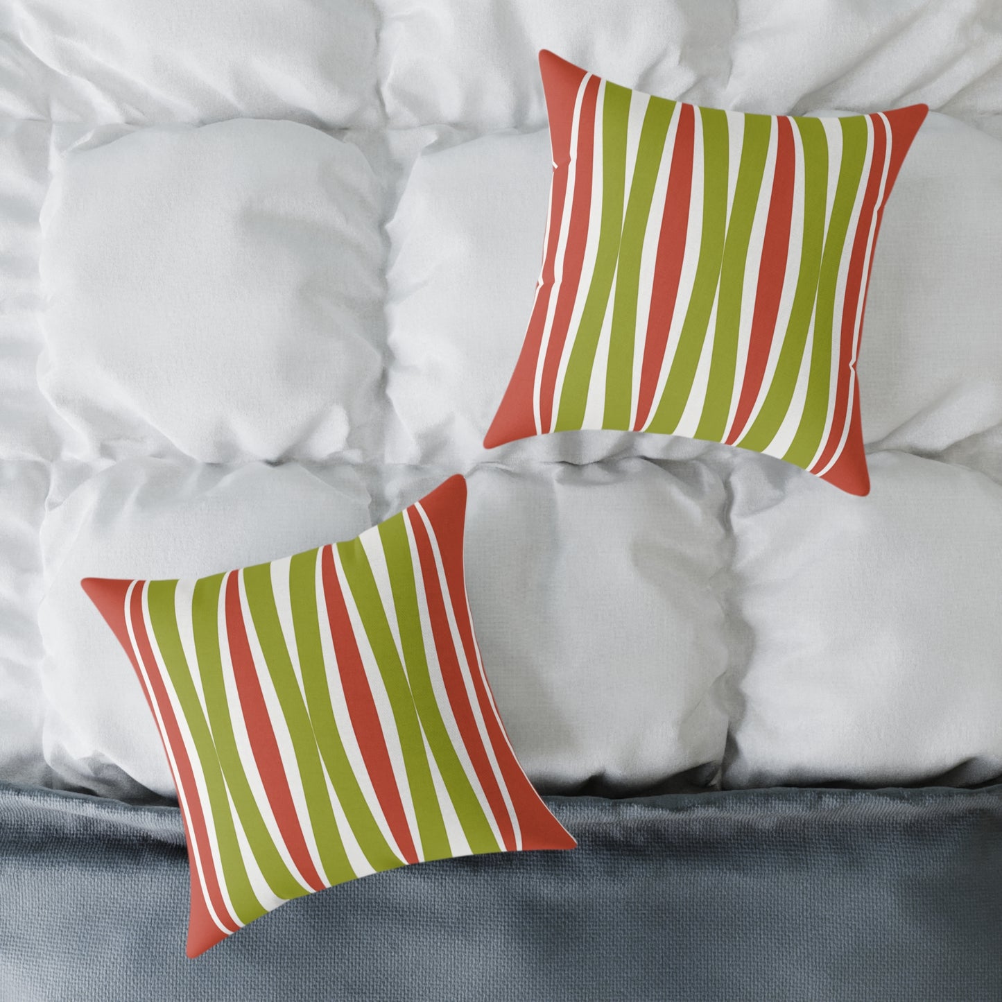 Orange Green Mid-Century Wavy Stripe Pillow | Square Throw Pillow