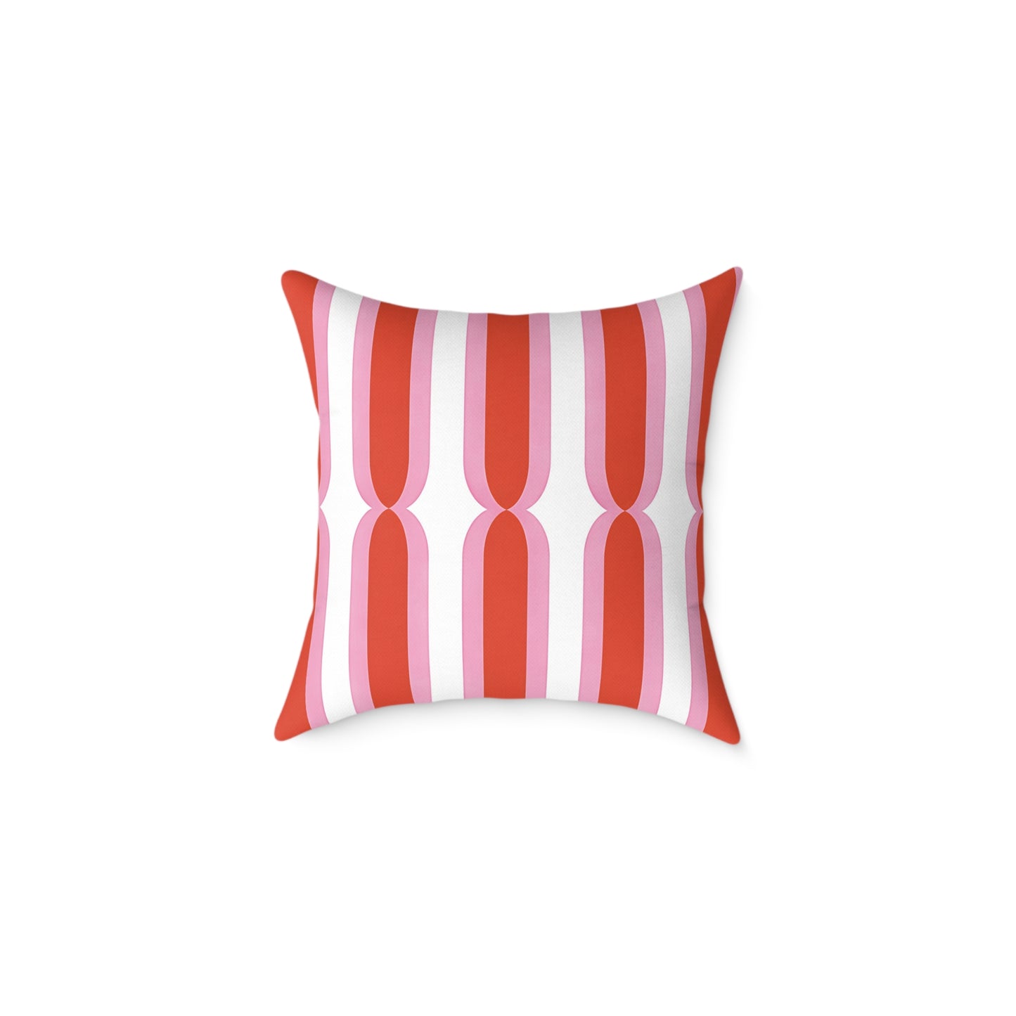 Retro Pink Orange Geometric Stripes Pillow | Square Poly Canvas Cushion