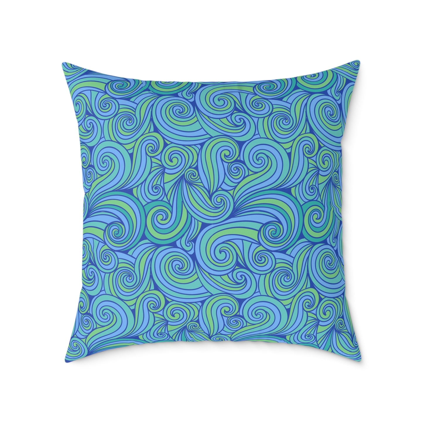 Blue Green Swirl Pattern Pillow | Square Poly Canvas Pillow