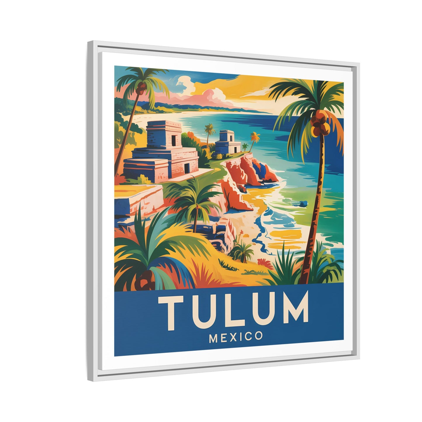 Tulum Mexico Vintage Look Framed Travel Canvas Wall Art