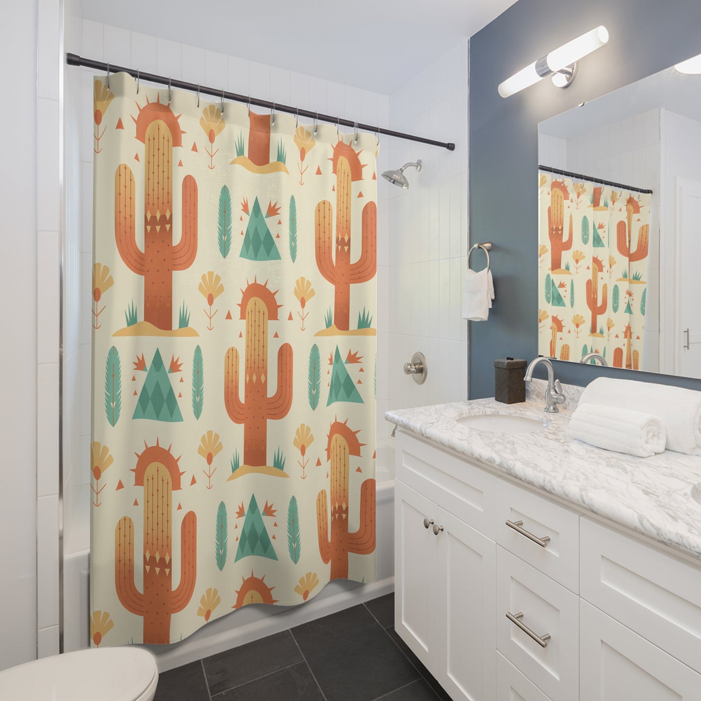 Boho Cactus Shower Curtain, Southwest Style Bathroom Decor, Nature Inspired Home Accessory, Ideal for Modern Farmhouse, Gift Idea - LOLA VEGAS ART
