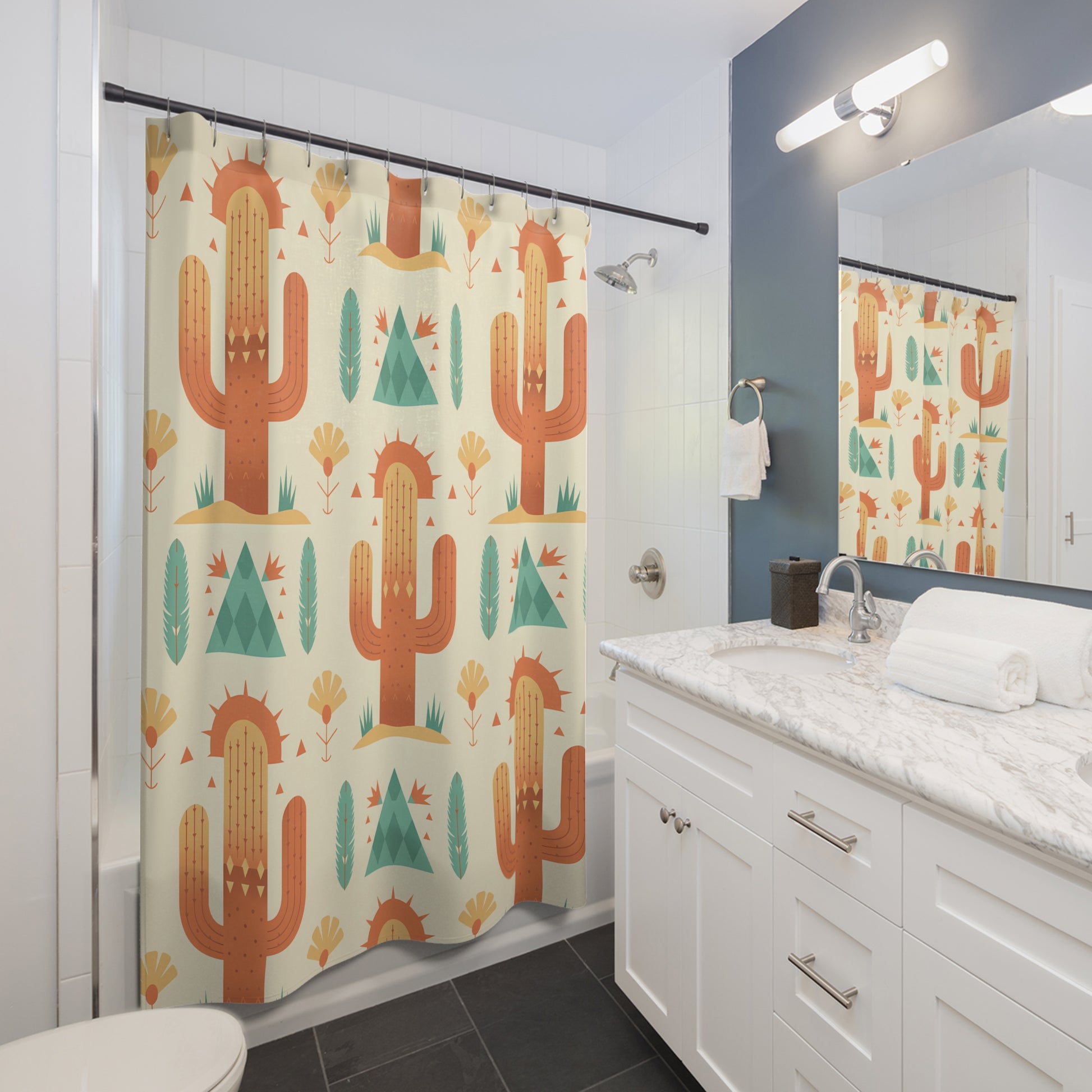 Boho Cactus Shower Curtain, Southwest Style Bathroom Decor, Nature Inspired Home Accessory, Ideal for Modern Farmhouse, Gift Idea - LOLA VEGAS ART