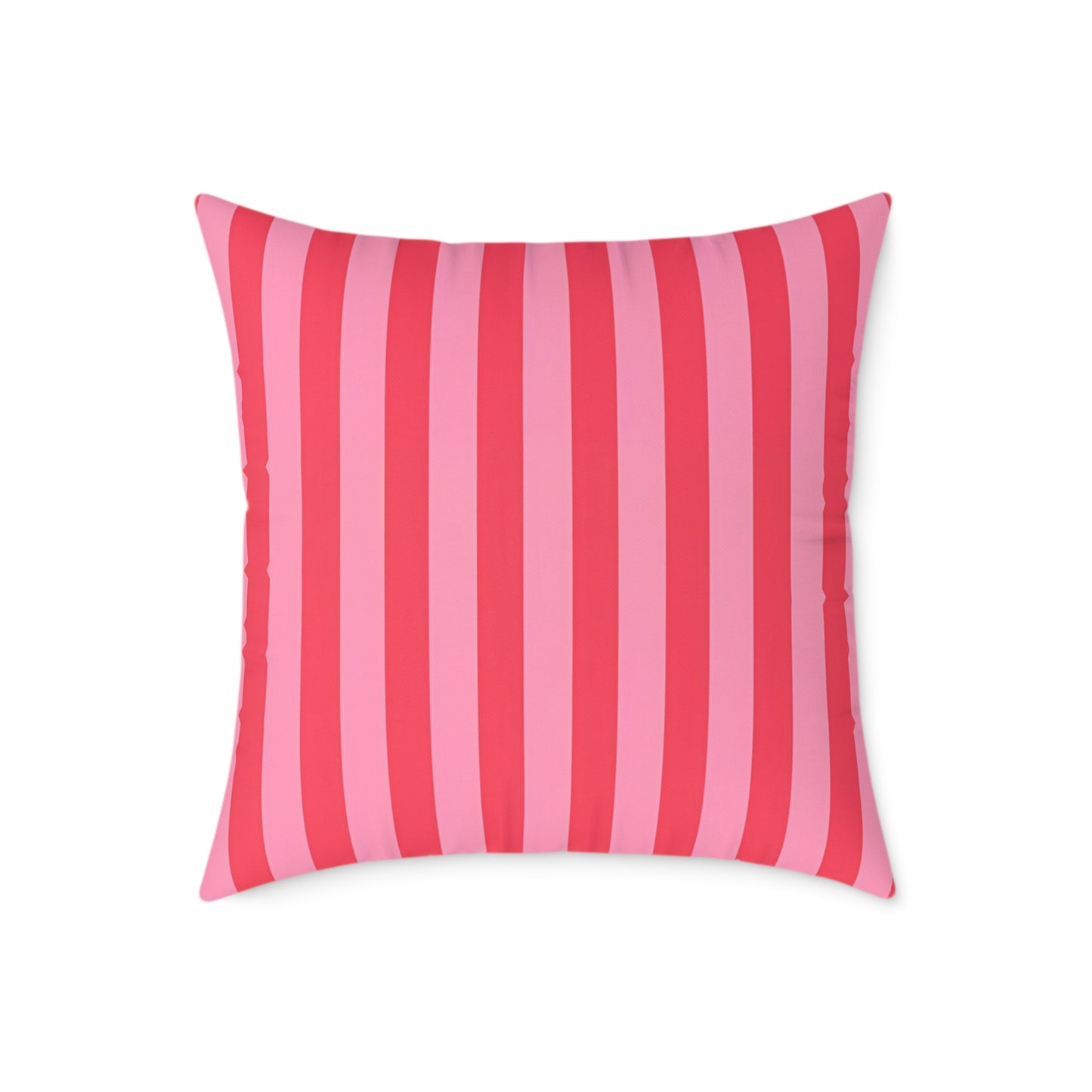 Light Pink and Watermelon Pink Vertical Stripes Pillow | Square Poly Canvas Pillow