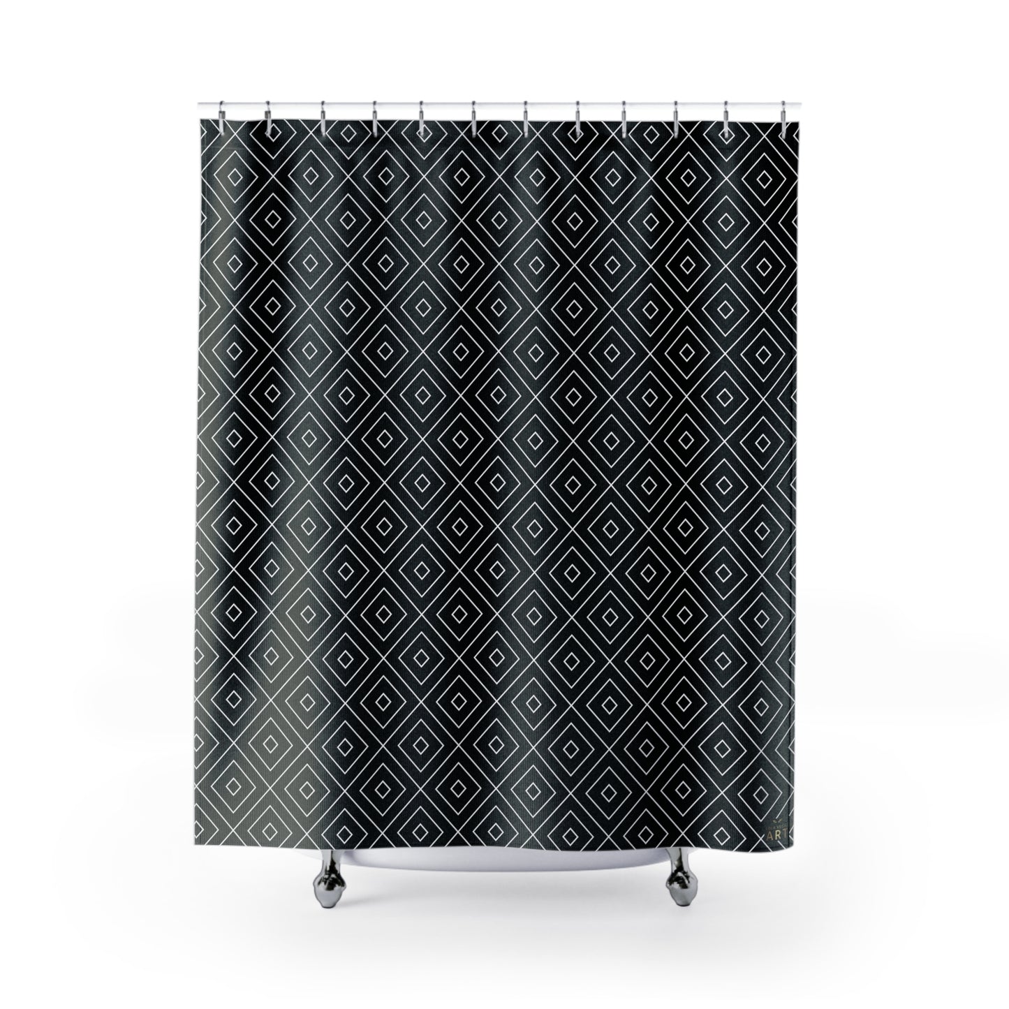 Geometric Diamond Pattern Shower Curtain | Black White Modern Bath