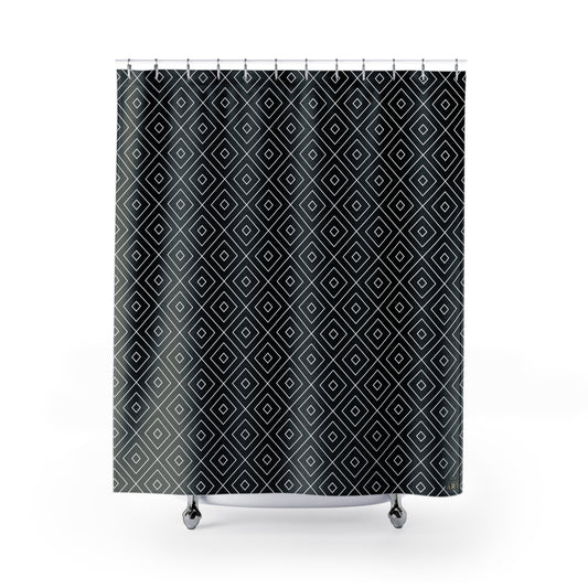 Geometric Diamond Pattern Shower Curtain | Black White Modern Bath