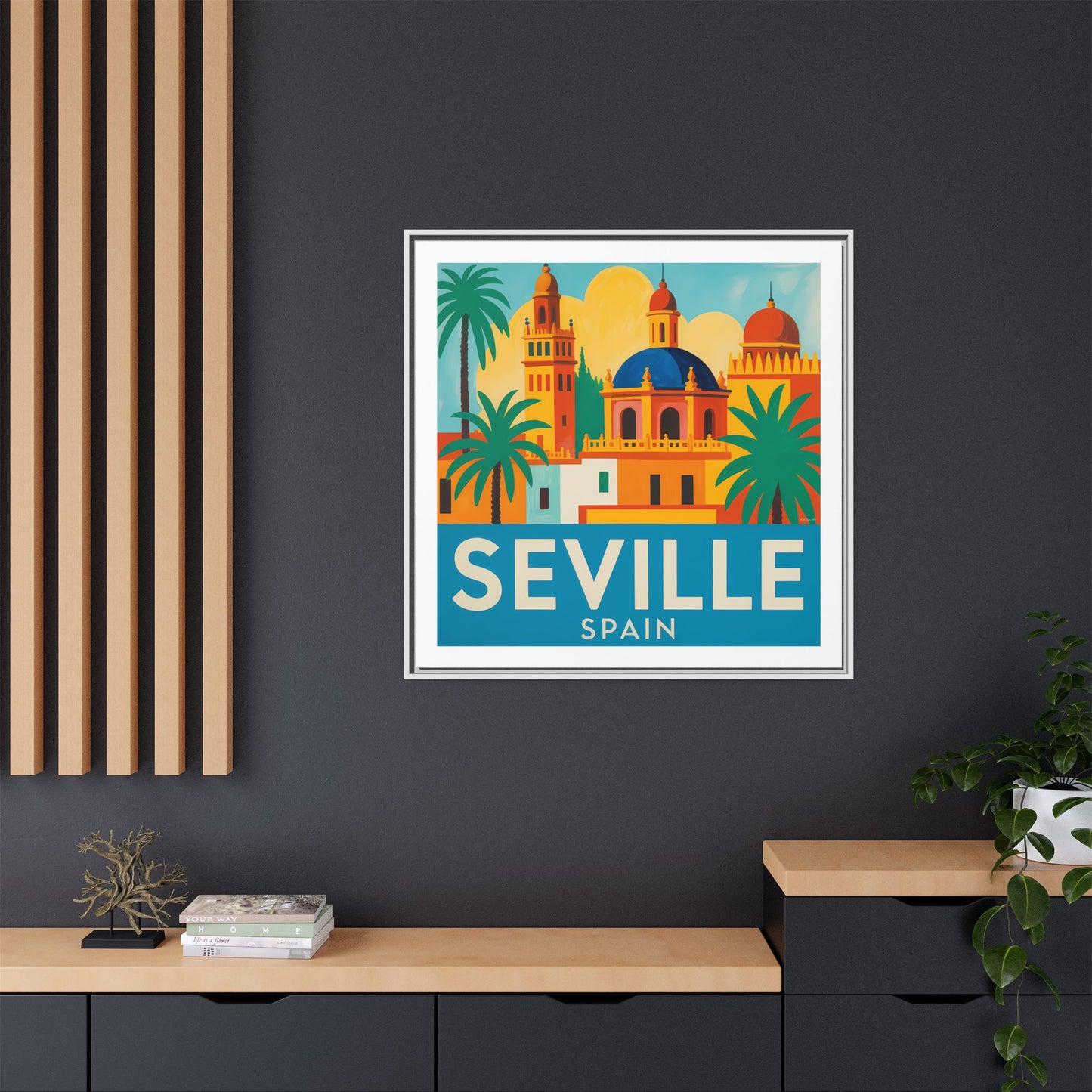 Seville Spain Vintage Travel Look Matte Canvas Wall Art Framed