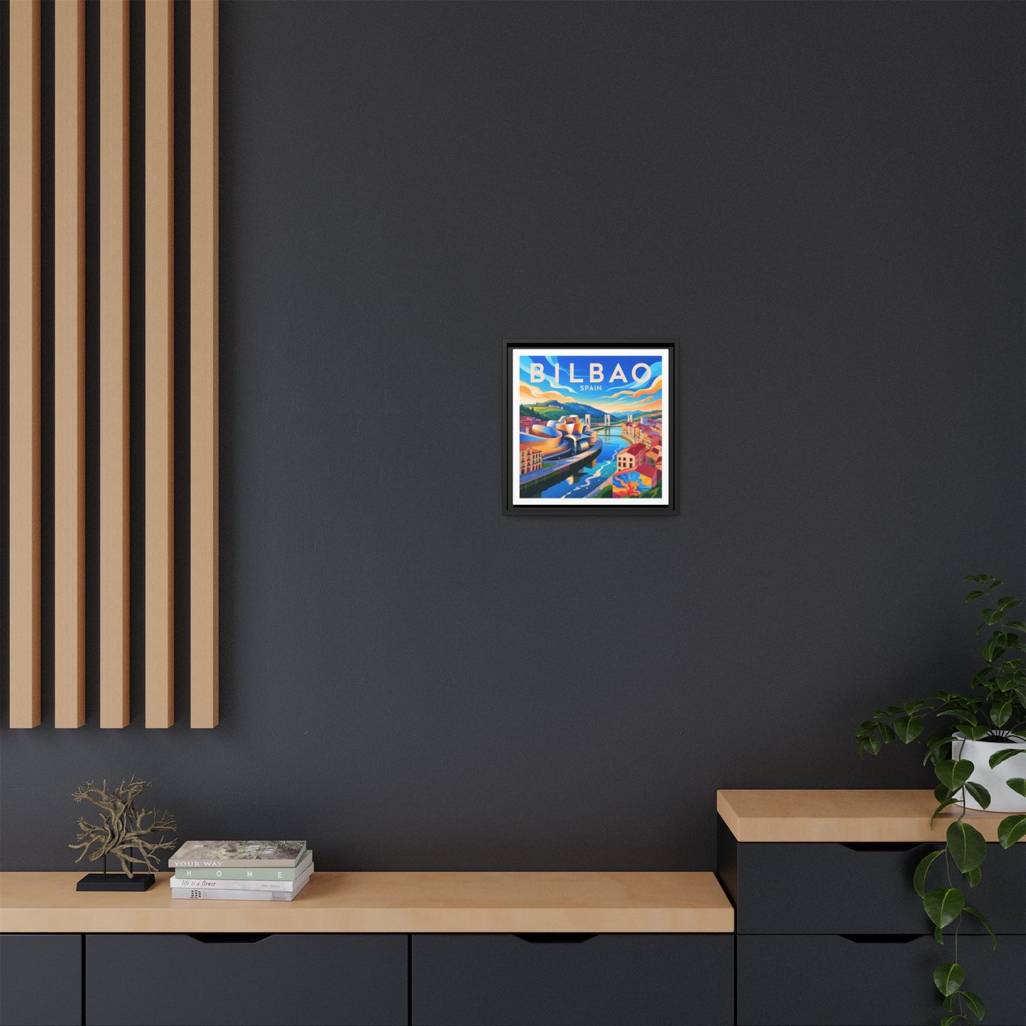 Bilbao Spain travel art Matte Canvas Framed | Bilbao cityscape wall art
