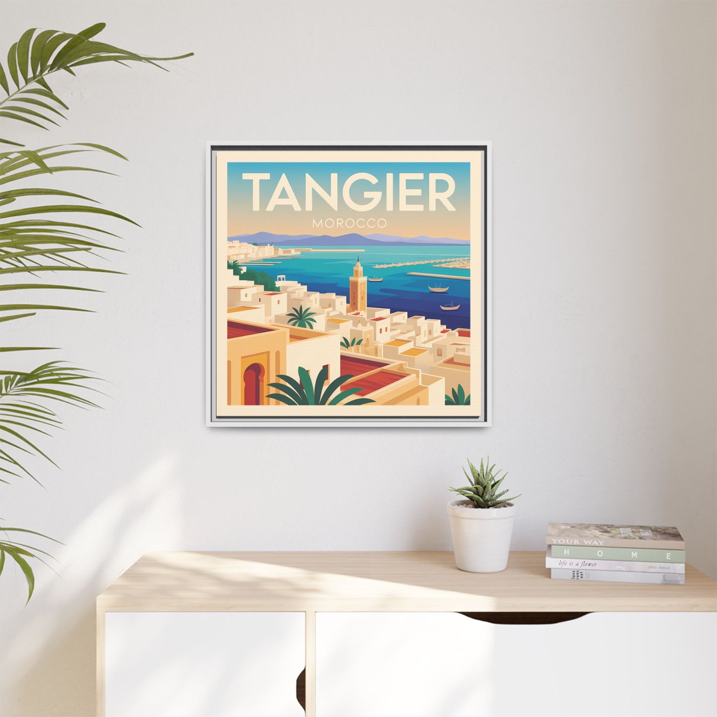Tangier Morocco Travel Framed Wall Art Matte Canvas | Vintage Style Coastal Wall Art