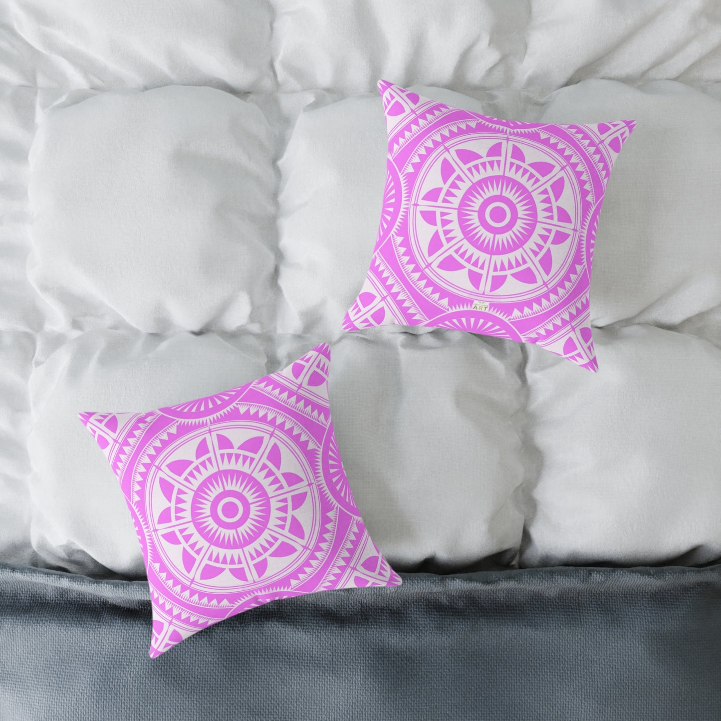 Bohemian Decorative Pink White Pillow, Cozy Home Accent, Mandala Throw Cushion, Gift for Her, Boho Chic Interior