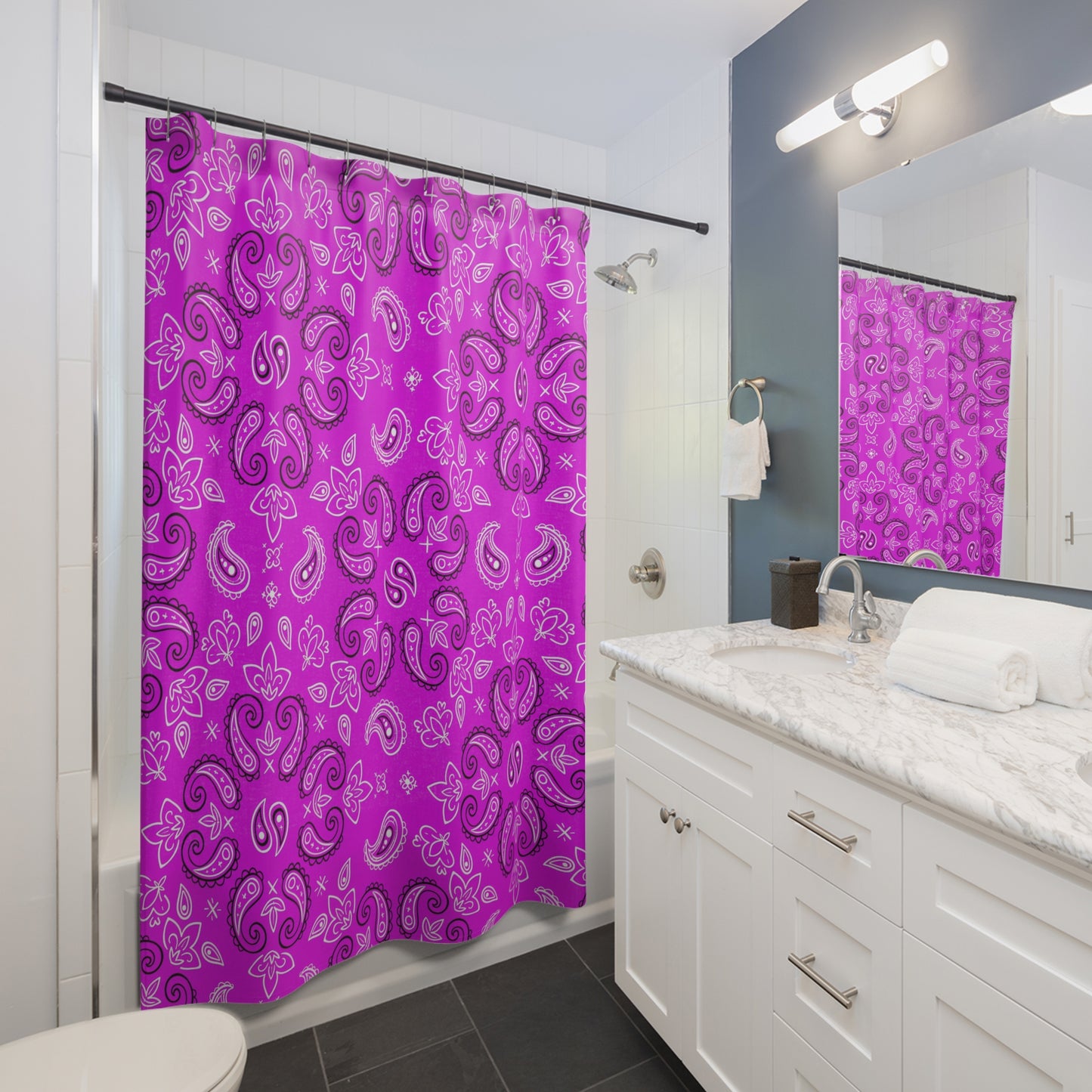 Magenta Paisley Pattern Shower Curtain | Boho Bathroom Decor, Eclectic Bathroom Accessory