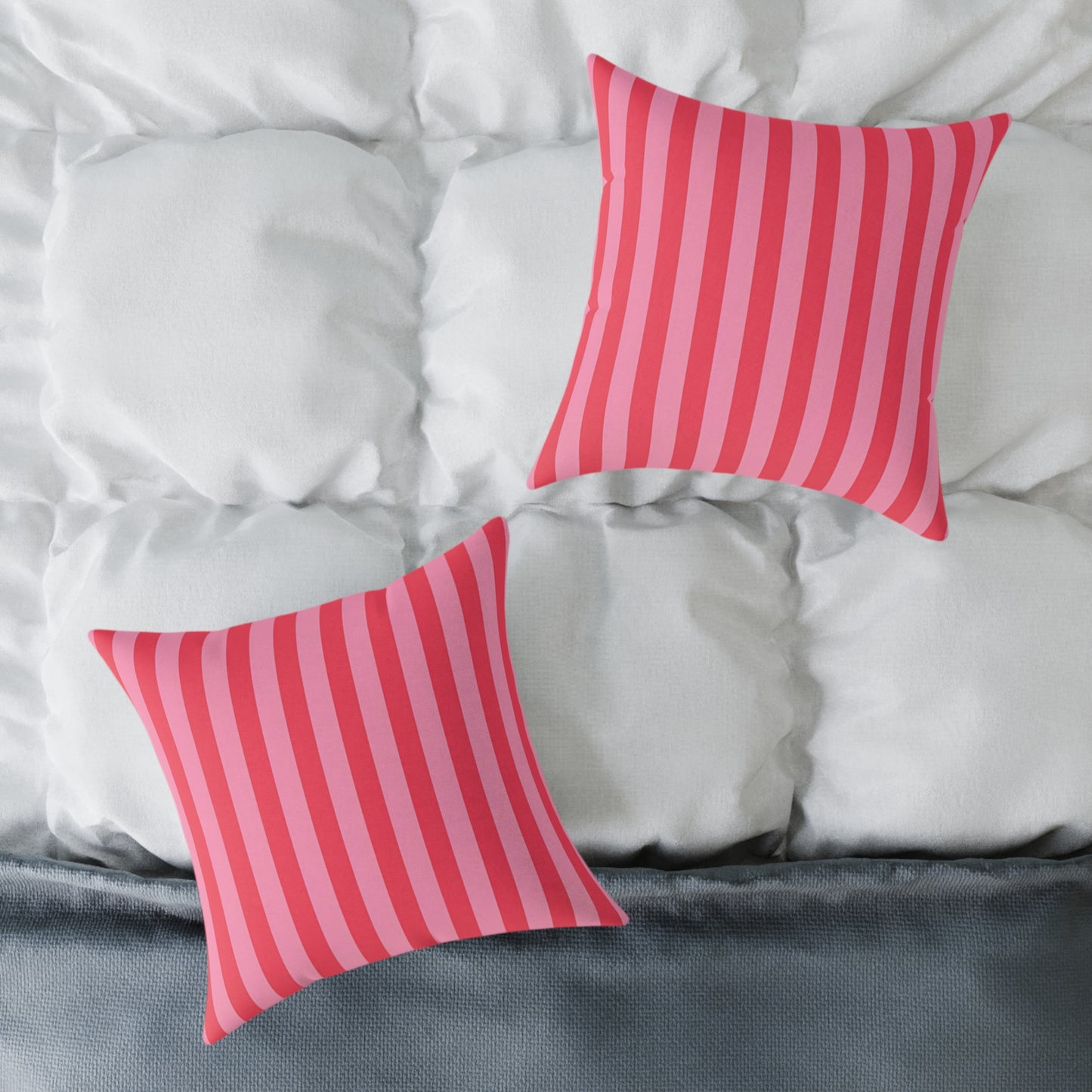 Light Pink Watermelon Pink Striped Throw Pillow | Square Poly Canvas Cushion