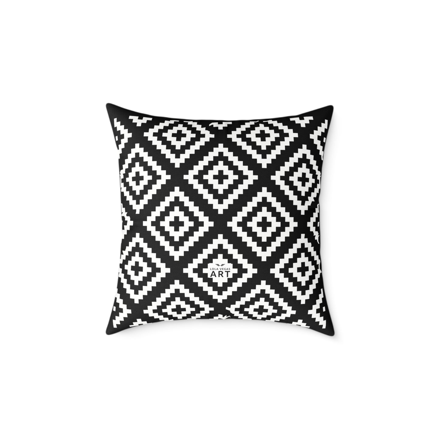 Black White Boho Native American Geometric Diamond Pattern Pillow | Square Poly Canvas Pillow