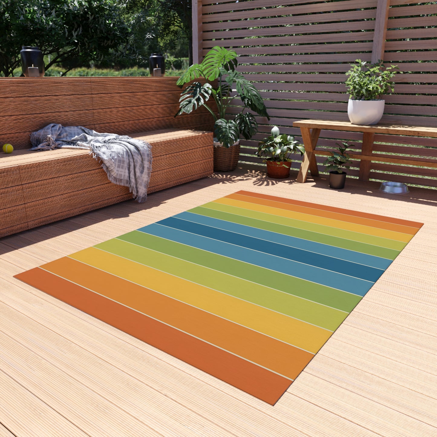 Rainbow Striped Outdoor/Indoor Rug | Colorful Patio Mat