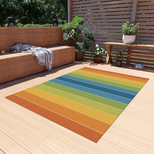 Rainbow Striped Outdoor/Indoor Rug | Colorful Patio Mat