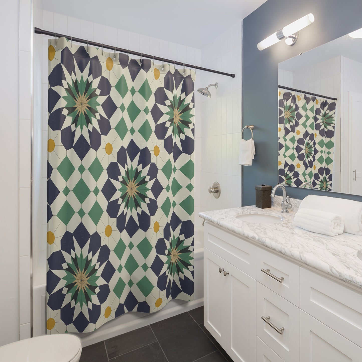 Bohemian Shower Curtain - Floral Pattern, Bathroom Decor, Unique Gift, Home Styling, Modern Design, Midcentury Modern Decor - LOLA VEGAS ART