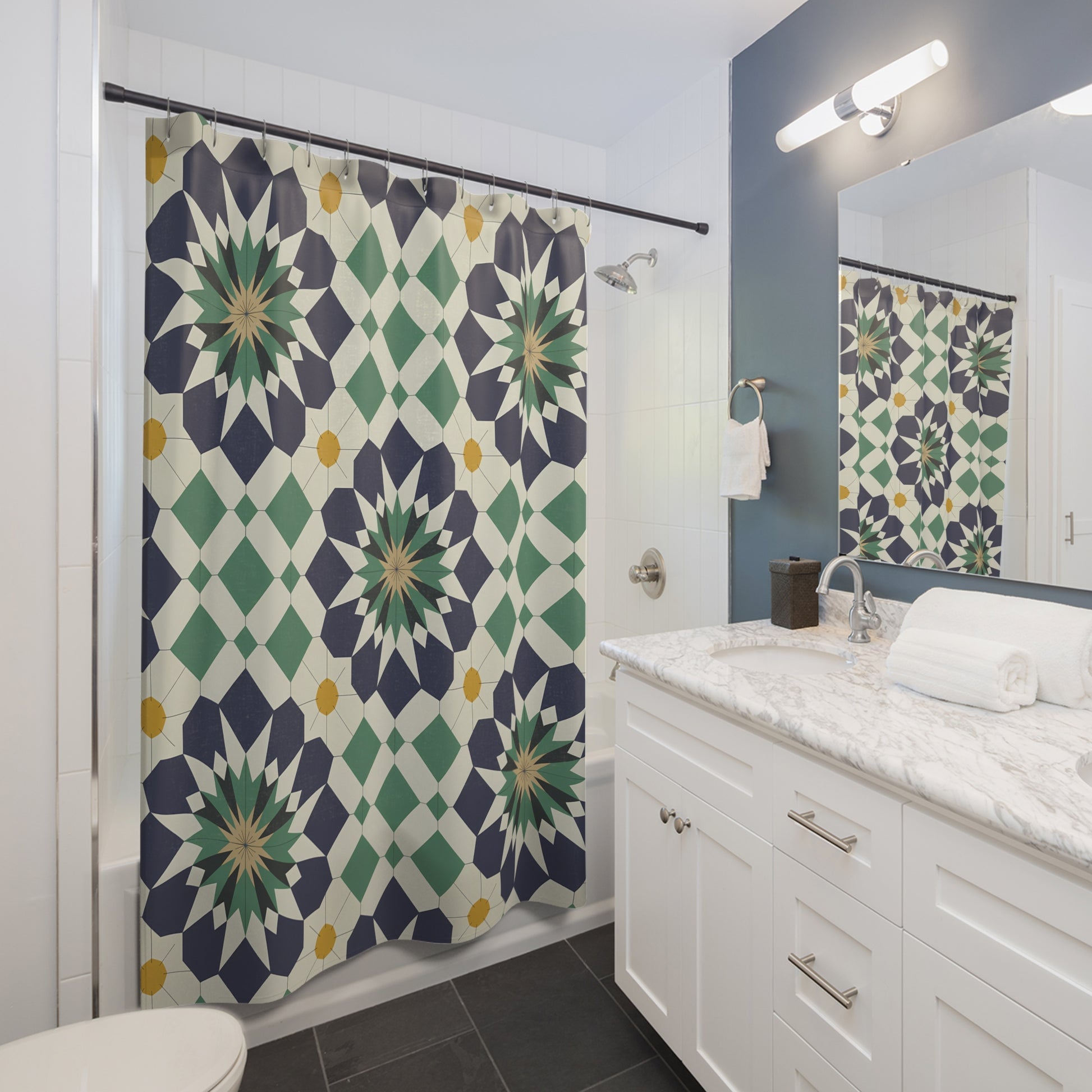 Bohemian Shower Curtain - Floral Pattern, Bathroom Decor, Unique Gift, Home Styling, Modern Design, Midcentury Modern Decor - LOLA VEGAS ART