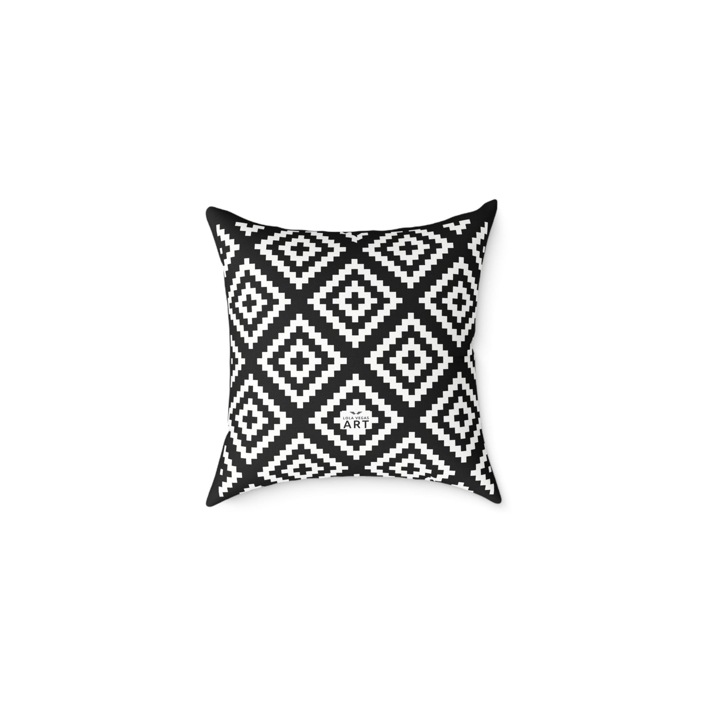 Black White Boho Native American Geometric Diamond Pattern Pillow | Square Poly Canvas Pillow