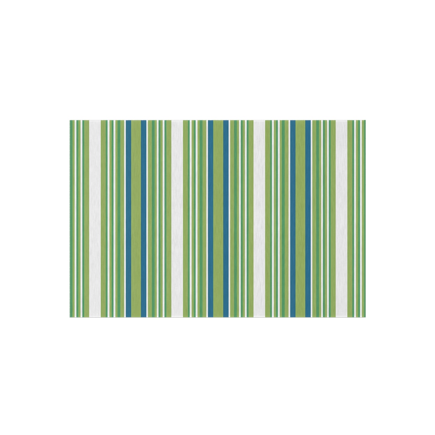 Green Blue White Stripe Outdoor Rug | Patio Mat, Weather-Resistant
