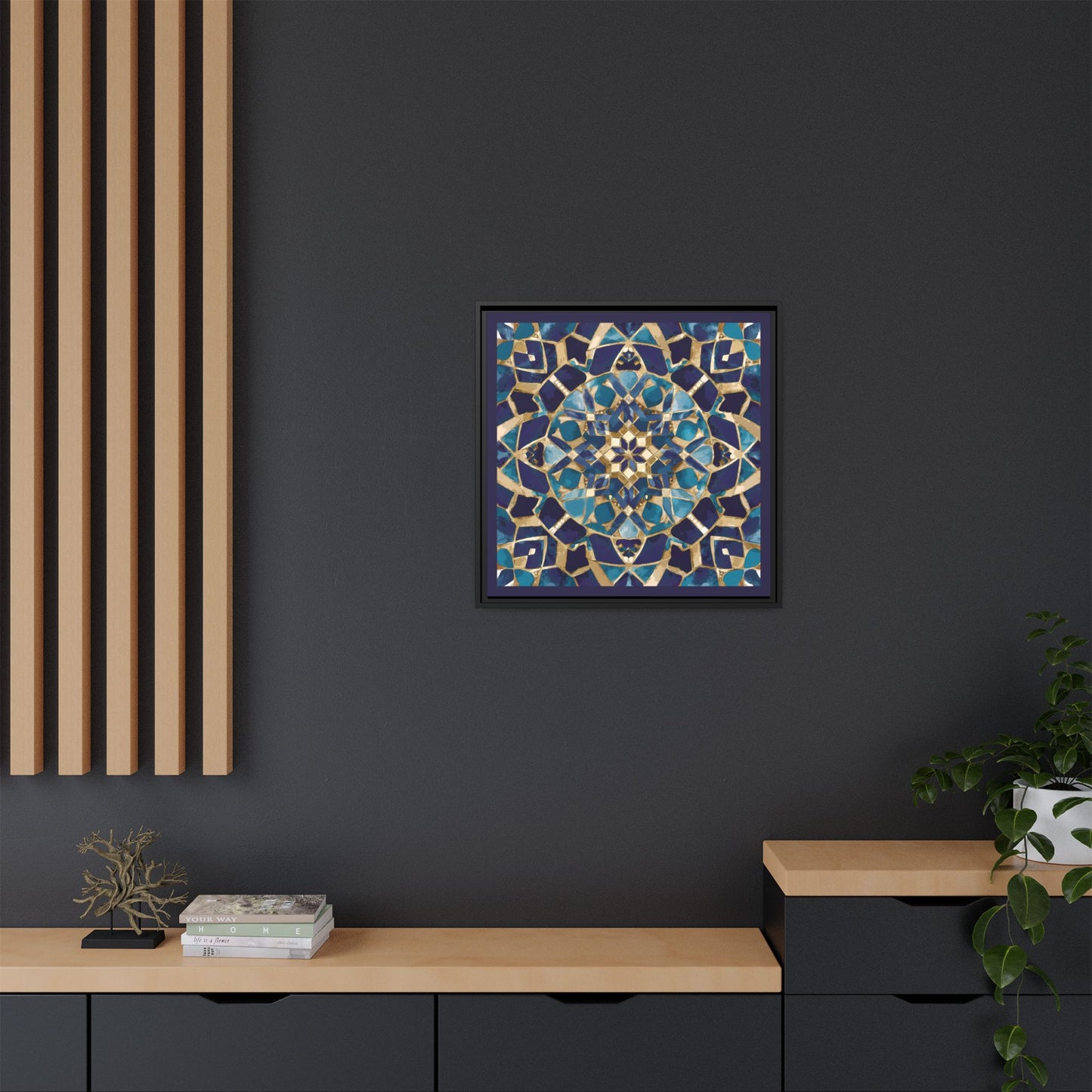 Framed Blue Moroccan Mosaic Wall Art — Matte Canvas Print
