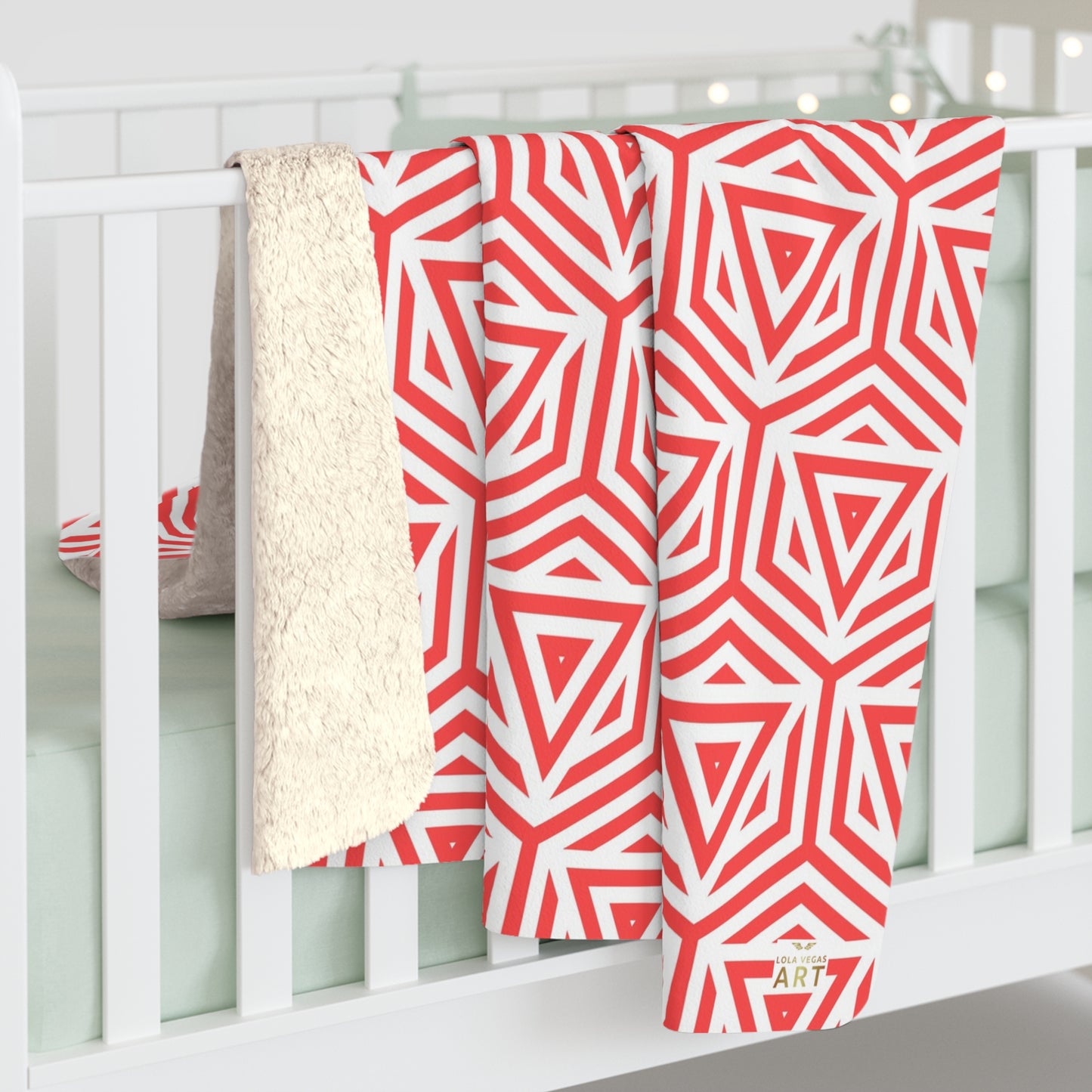 Red Geometric Triangle Pattern Sherpa Blanket | Cozy Fleece Throw, Warm Throw for Home Decor, Perfect Gift for Winter, and Cozy Nights