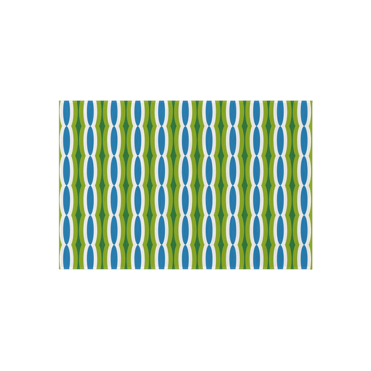 Blue Green Retro Geo Pattern Outdoor/Indoor Rug | Mid Century Modern Patio Mat