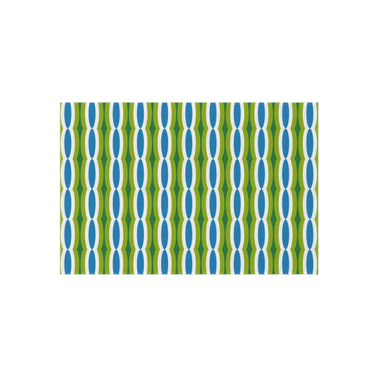 Blue Green Retro Geo Pattern Outdoor/Indoor Rug | Mid Century Modern Patio Mat