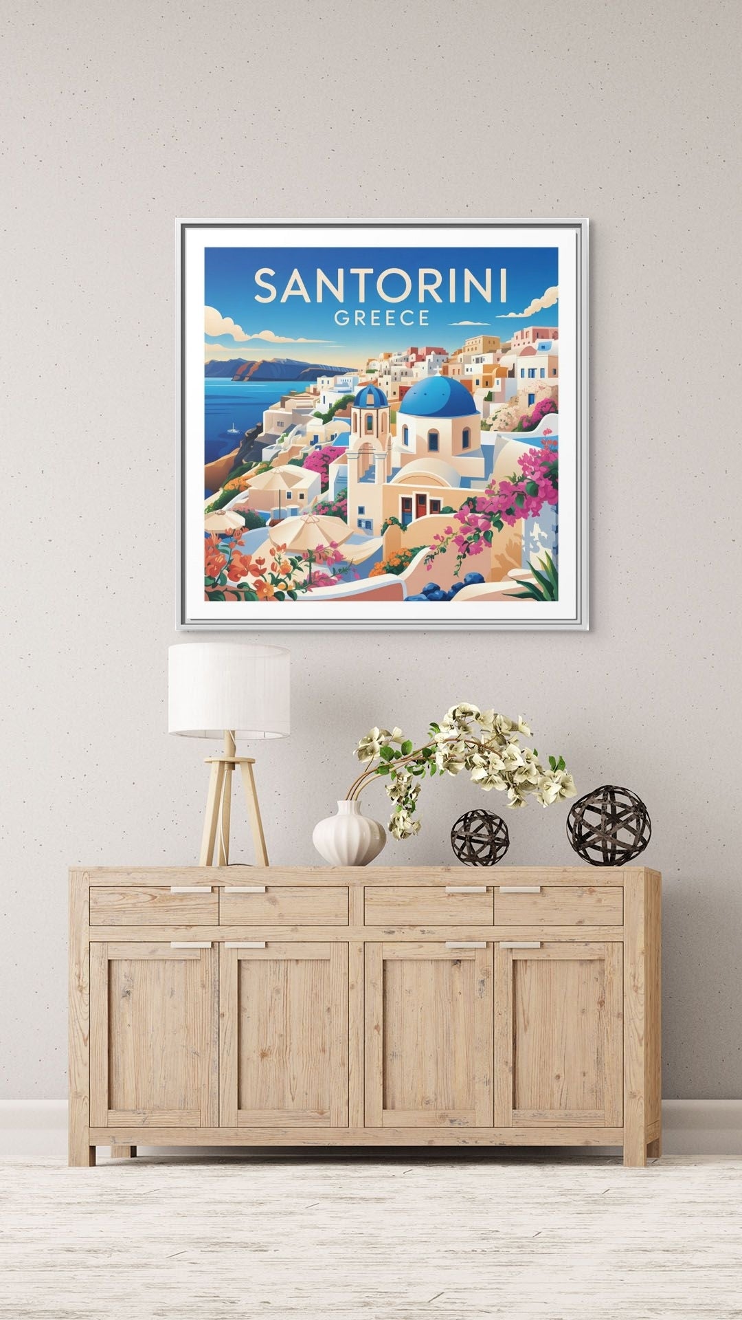 Santorini Greece Travel Art Matte Canvas Framed Wall Art
