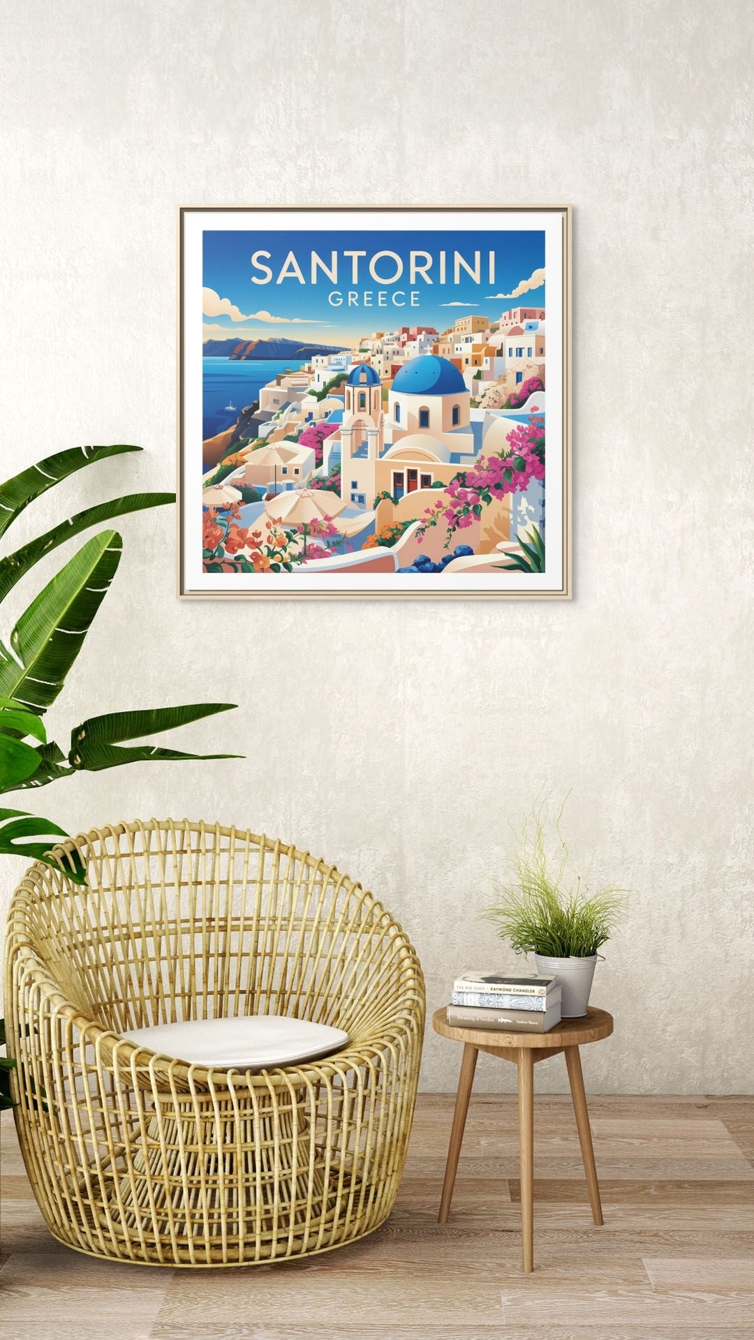 Santorini Greece Travel Art Matte Canvas Framed Wall Art