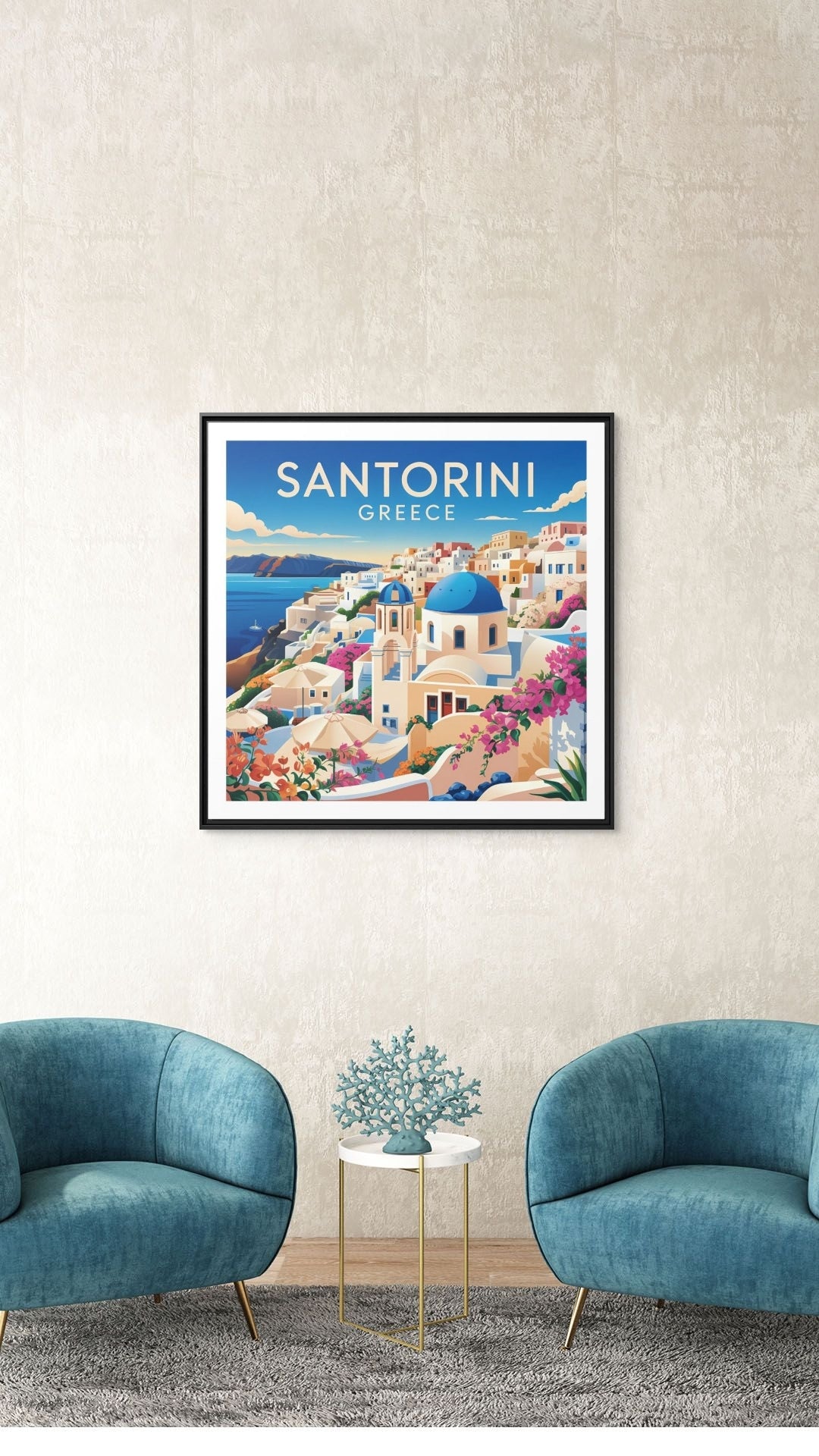 Santorini Greece Travel Art Matte Canvas Framed Wall Art