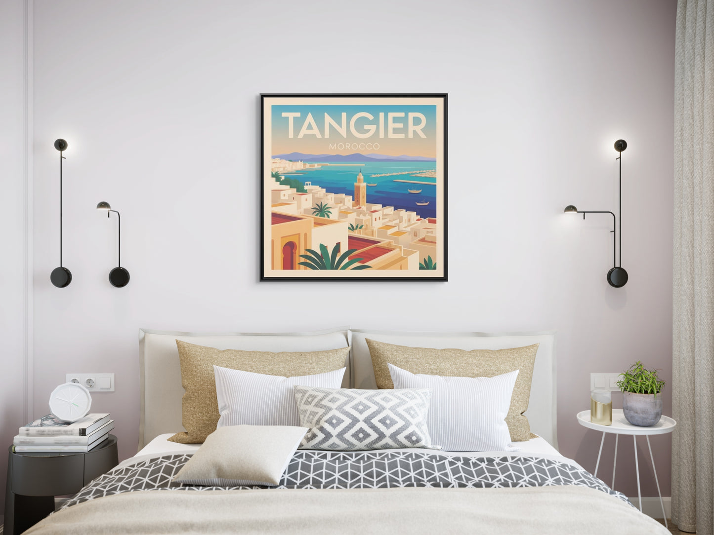 Tangier Morocco Travel Framed Wall Art Matte Canvas | Vintage Style Coastal Wall Art