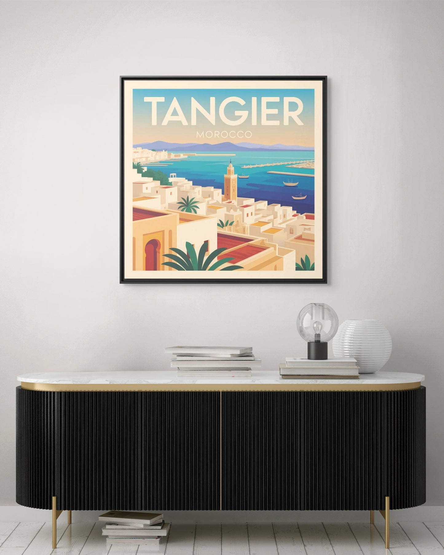 Tangier Morocco Travel Framed Wall Art Matte Canvas | Vintage Style Coastal Wall Art
