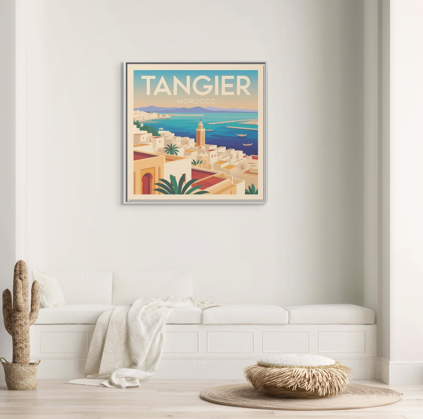 Tangier Morocco Travel Framed Wall Art Matte Canvas | Vintage Style Coastal Wall Art