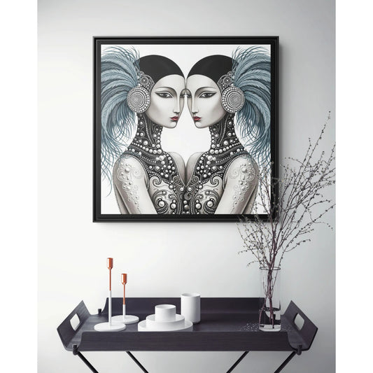 Art Deco Flapper Twins Matte Canvas Framed | Vintage Glam Portrait