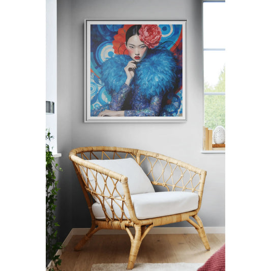 Floral-Femme Asian Woman Portrait Matte Canvas Framed Wall Art | Colorful Fashion Painting