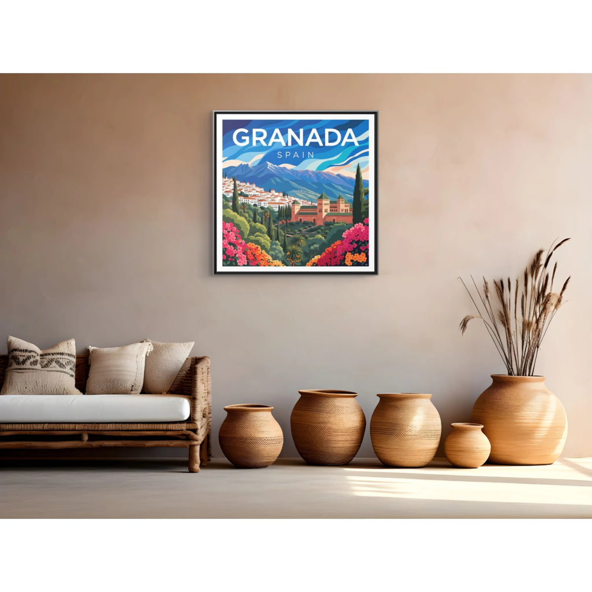 Granada Spain Vintage Travel Art Matte Canvas Framed