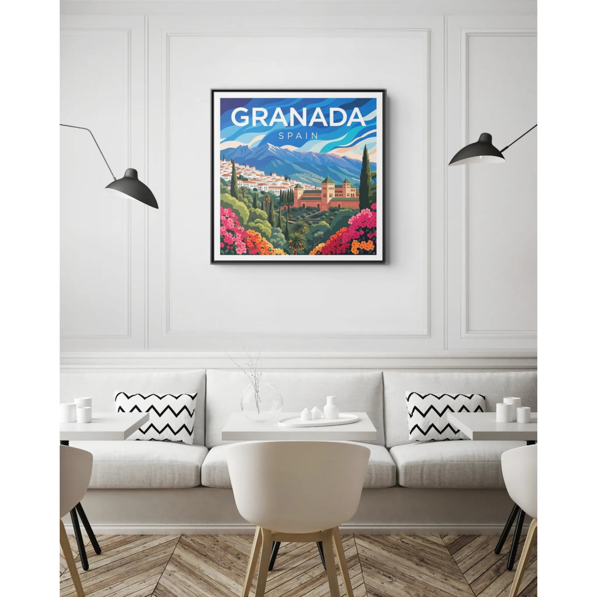 Granada Spain Vintage Travel Art Matte Canvas Framed