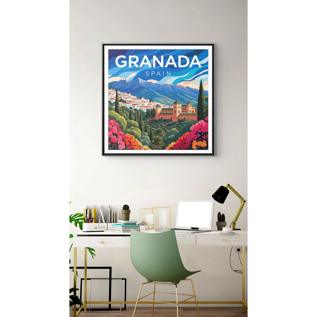 Granada Spain Vintage Travel Art Matte Canvas Framed