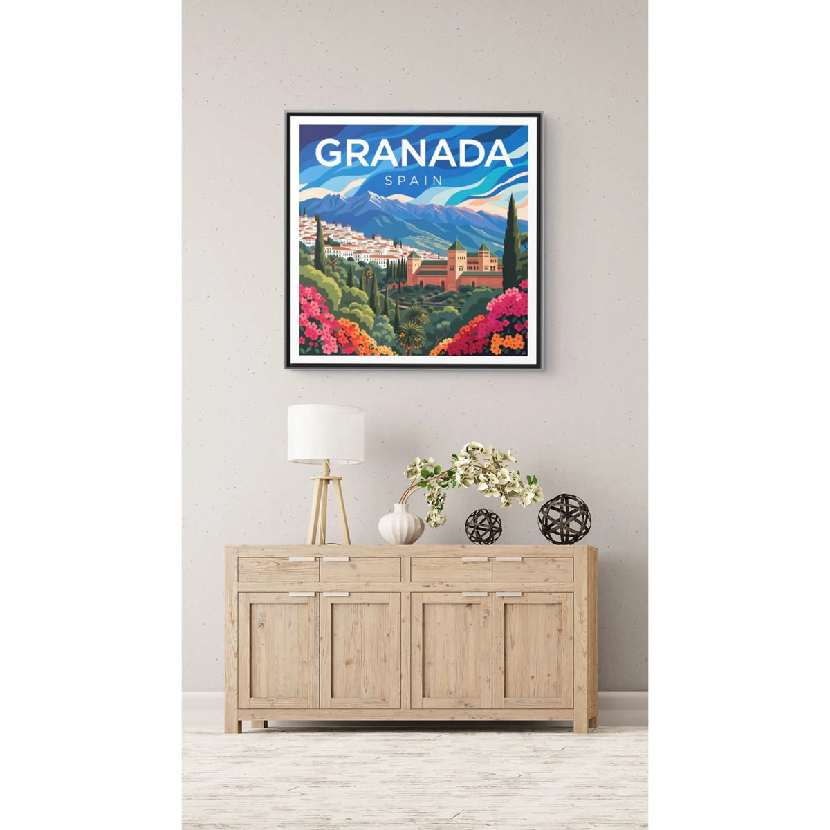 Granada Spain Vintage Travel Art Matte Canvas Framed