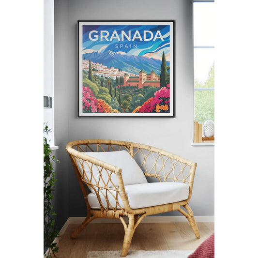 Granada Spain Vintage Travel Art Matte Canvas Framed