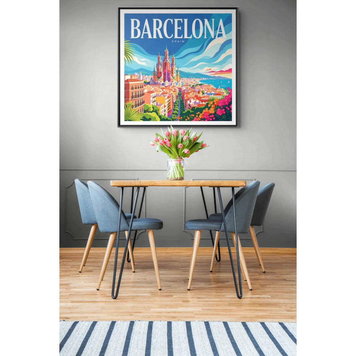 Barcelona Skyline Canvas Framed | Matte Wall Art