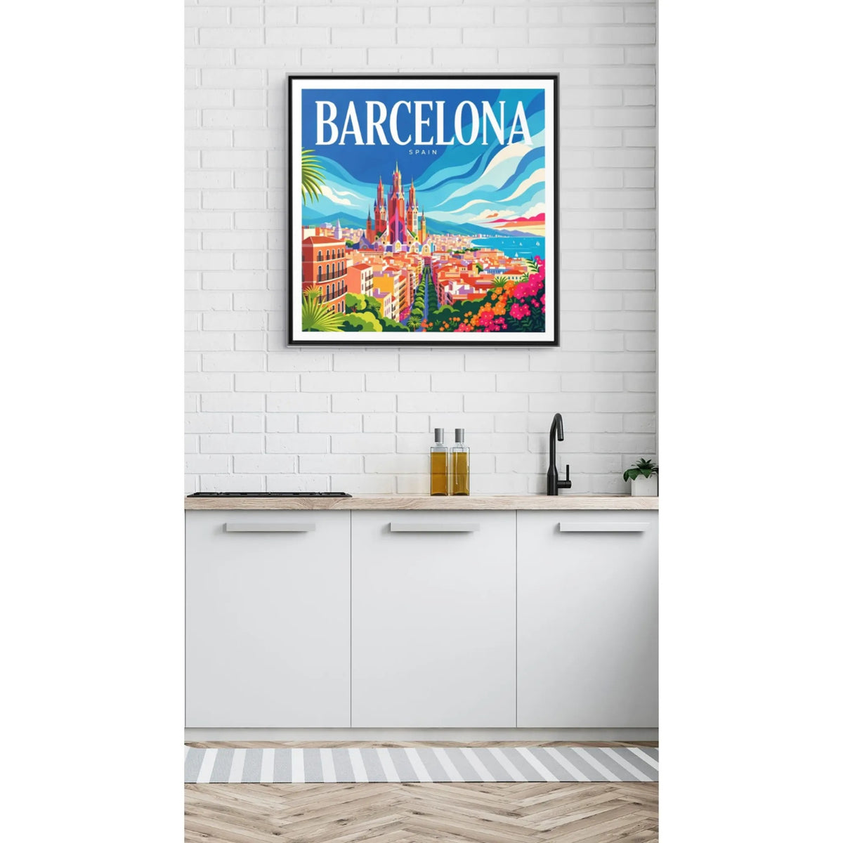 Barcelona Skyline Canvas Framed | Matte Wall Art