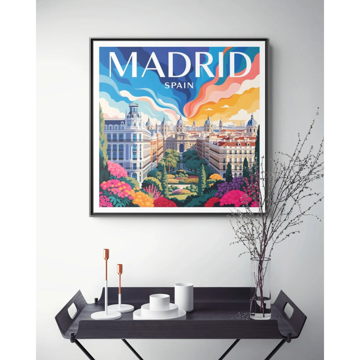 Madrid Spain Travel Art Matte Canvas Framed | Cityscape Wall Art