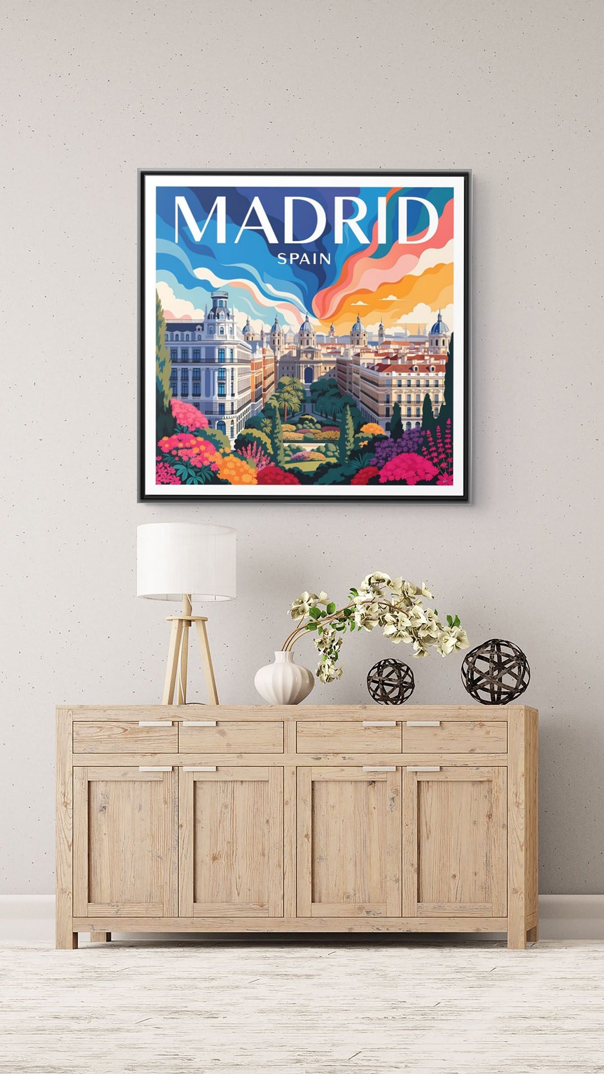 Madrid Spain Travel Art Matte Canvas Framed | Cityscape Wall Art