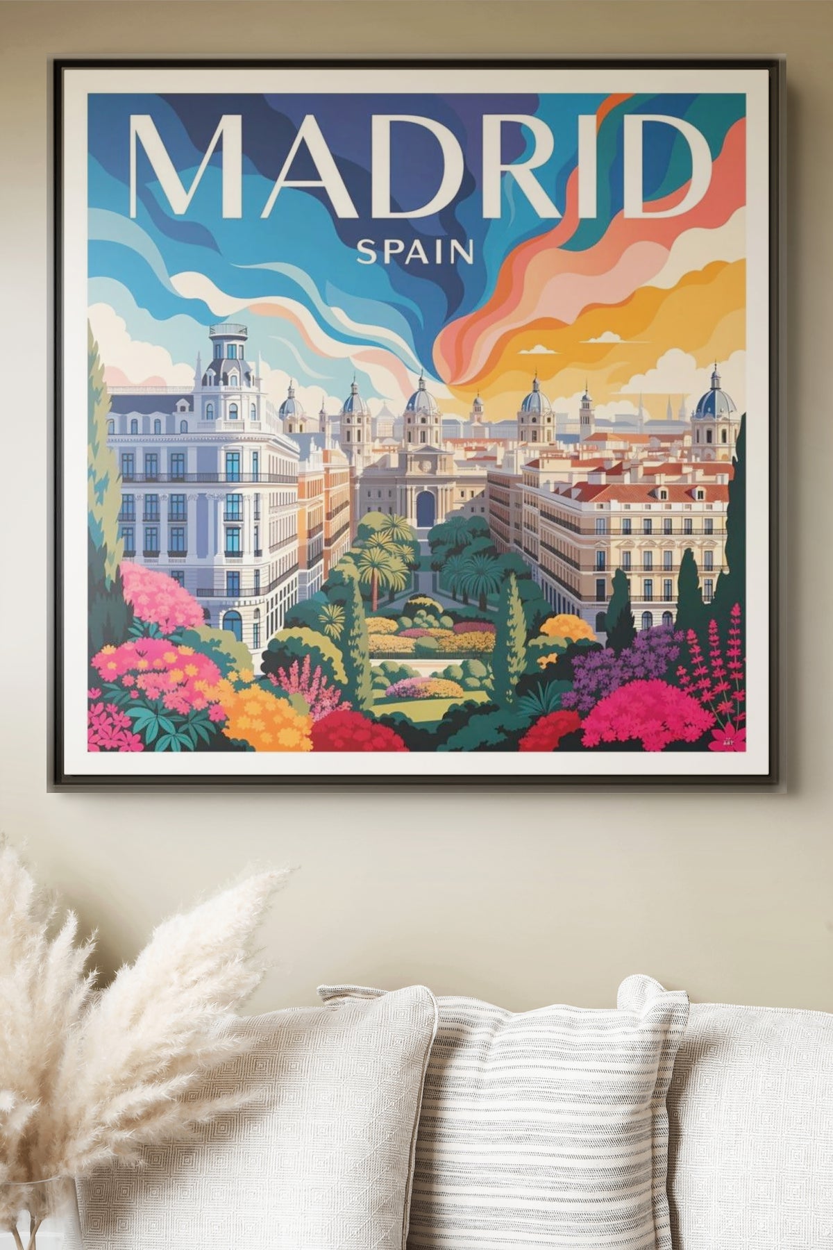 Madrid Spain Travel Art Matte Canvas Framed | Cityscape Wall Art