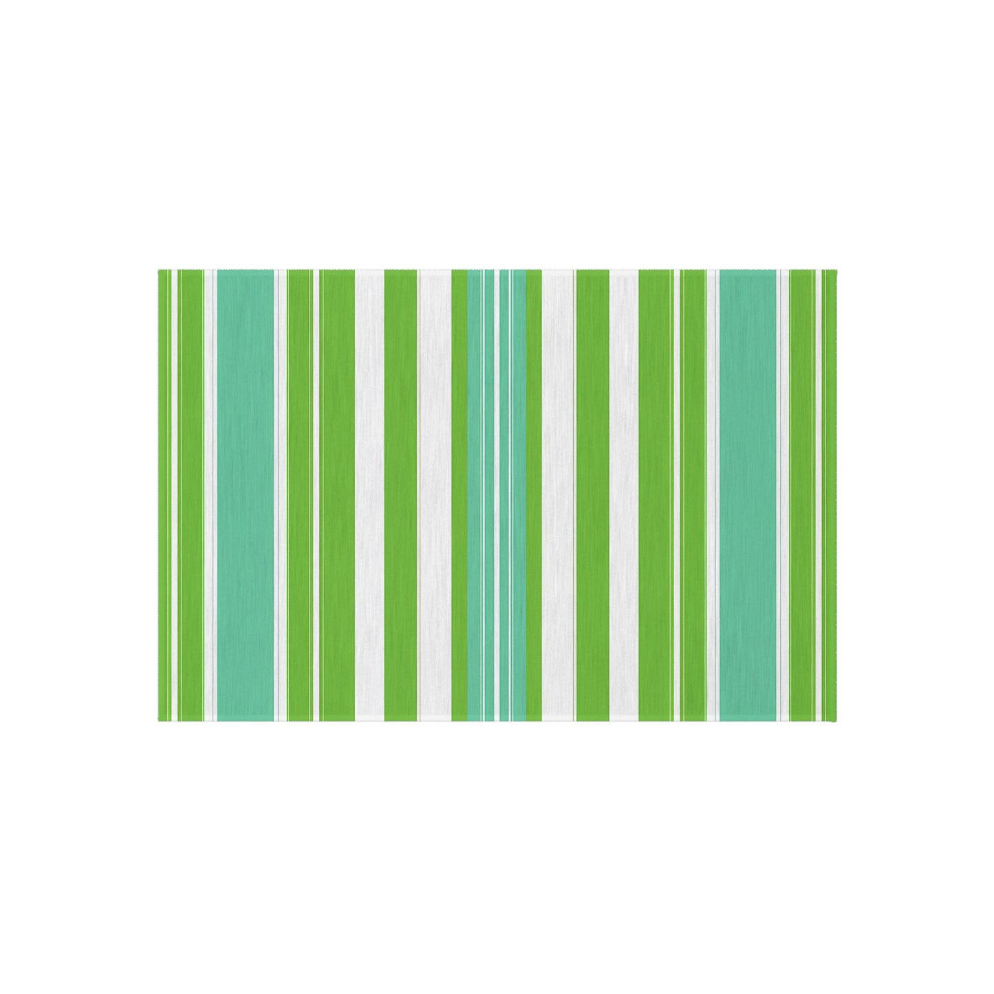 Green Blue White Stripe Outdoor/Indoor Rug | Patio Mat, Weatherproof Area Rug
