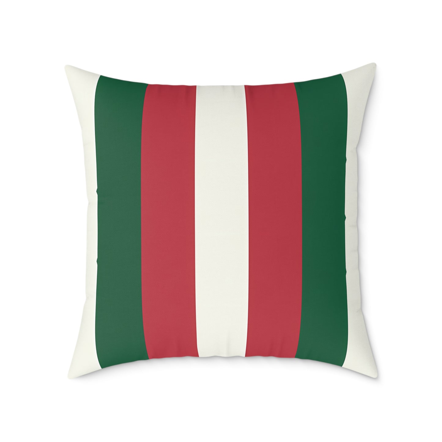 Green Red White Stripe Pillow | Square Poly Canvas Pillow
