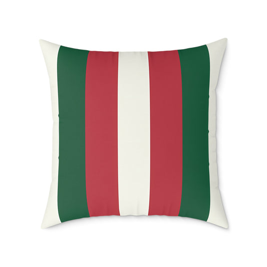 Green Red White Stripe Pillow | Square Poly Canvas Pillow