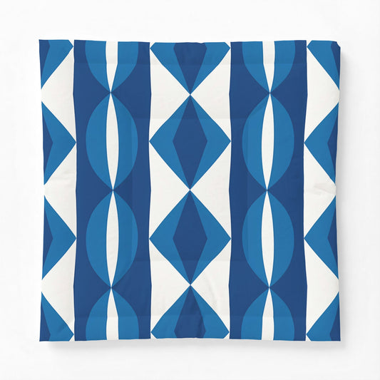 Blue Geometric Diamond Pattern Cotton Comforter | Modern Ikat Bedding